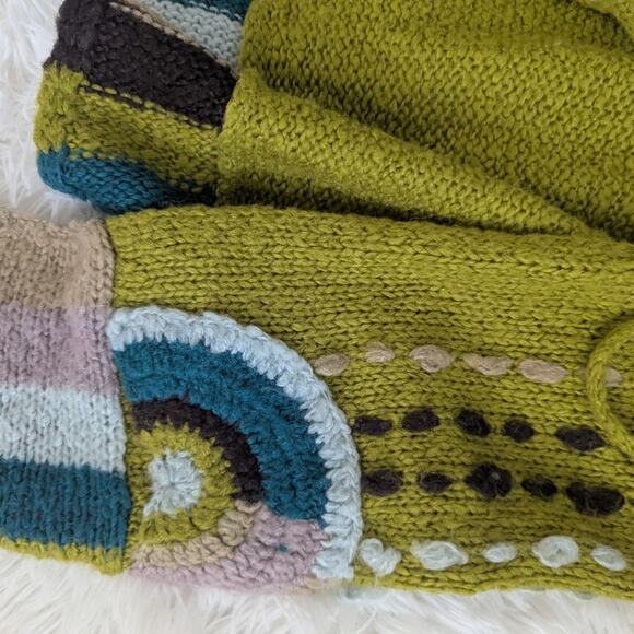 Women's Felicity Citron Green Floral Embroidered Wool Blend Duster Small Art - Picture 3 of 4